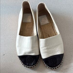 Tory Burch White and Black Espadrille Flats